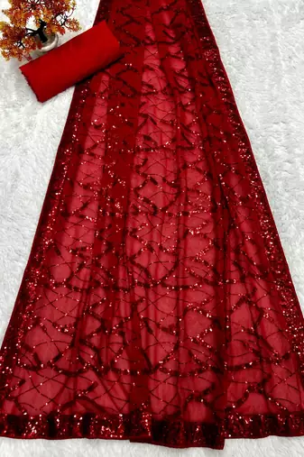 Red party wear soft georgette sequin work saree