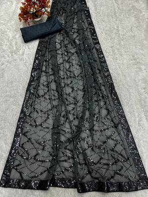 Grey party wear soft georgette sequin work saree 3
