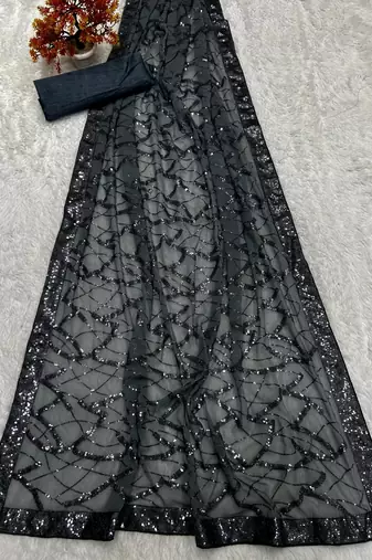Grey party wear soft georgette sequin work saree