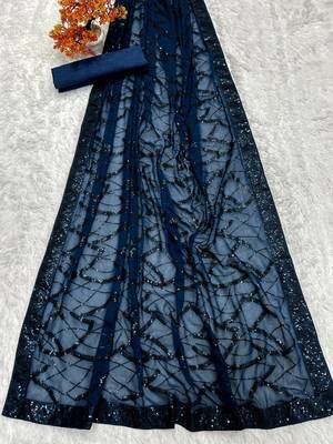 Teal party wear soft georgette sequin work saree 3
