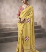 yellow cotton blend woven pallu tassels casaul wear saree