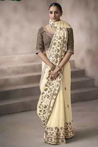 off white cotton blend woven pallu tassels casaul wear saree