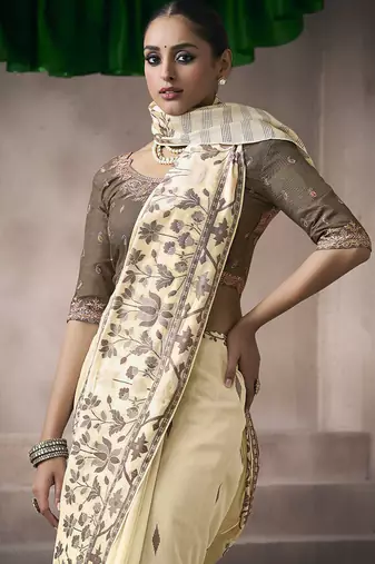 off white cotton blend woven pallu tassels casaul wear saree