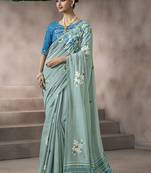 sky blue cotton blend woven pallu tassels casaul wear saree