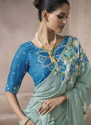 sky blue cotton blend woven pallu tassels casaul wear saree 2