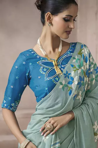 sky blue cotton blend woven pallu tassels casaul wear saree