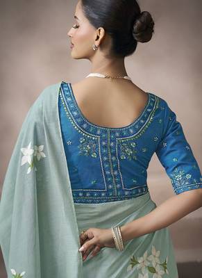 sky blue cotton blend woven pallu tassels casaul wear saree 3
