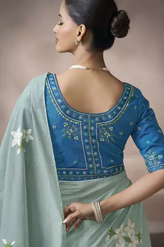 sky blue cotton blend woven pallu tassels casaul wear saree