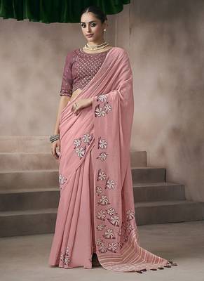 baby pink cotton blend woven pallu tassels casaul wear saree 1