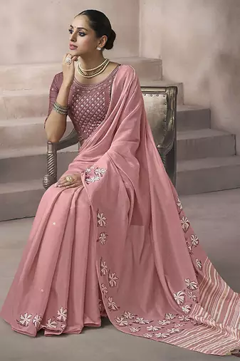 baby pink cotton blend woven pallu tassels casaul wear saree
