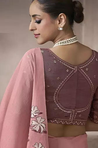 baby pink cotton blend woven pallu tassels casaul wear saree
