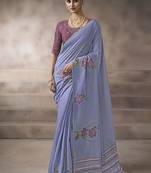 lavender blue cotton blend woven pallu tassels casaul wear saree