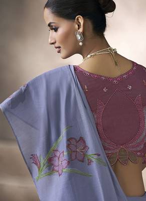 lavender blue cotton blend woven pallu tassels casaul wear saree 4