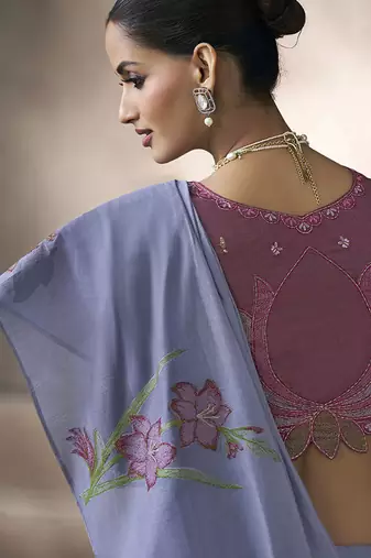 lavender blue cotton blend woven pallu tassels casaul wear saree