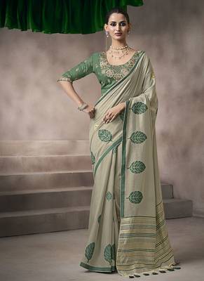 gray cotton blend woven pallu tassels casaul  wear saree 1