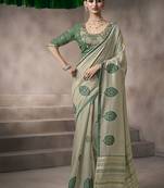gray cotton blend woven pallu tassels casaul  wear saree