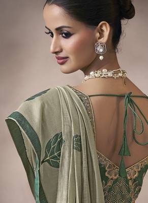 gray cotton blend woven pallu tassels casaul  wear saree 2