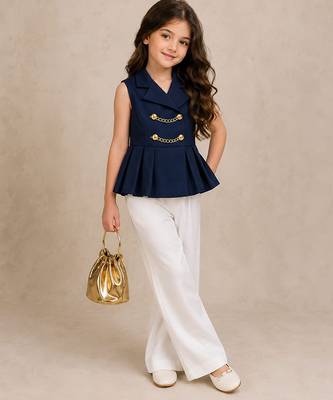 Blue and white embroidered imported crepe co ord set 1