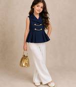 Blue and white embroidered imported crepe co ord set