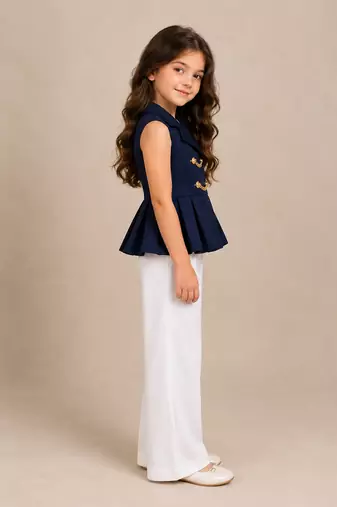 Blue and white embroidered imported crepe co ord set