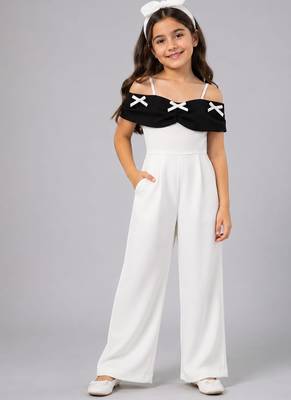 White and black embroidered imported crepe jumpsuit 1