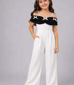 White and black embroidered imported crepe jumpsuit