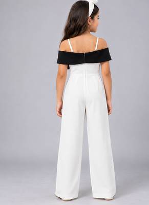 White and black embroidered imported crepe jumpsuit 2