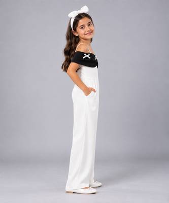 White and black embroidered imported crepe jumpsuit 3