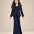 Deep blue embroidered imported crepe coat and pant set
