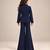 Deep blue embroidered imported crepe coat and pant set