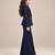 Deep blue embroidered imported crepe coat and pant set