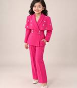 Hot pink embroidered imported crepe coat and pant set