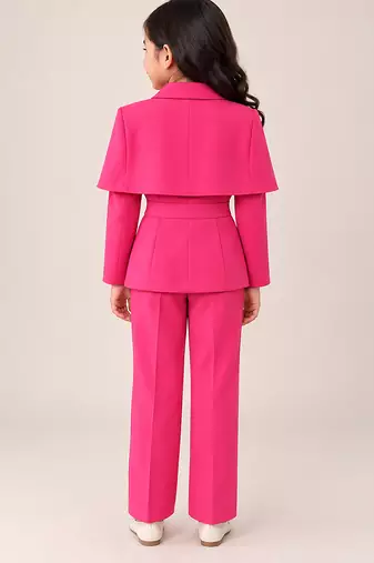 Hot pink embroidered imported crepe coat and pant set