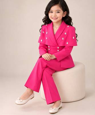 Hot pink embroidered imported crepe coat and pant set 3