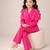 Hot pink embroidered imported crepe coat and pant set