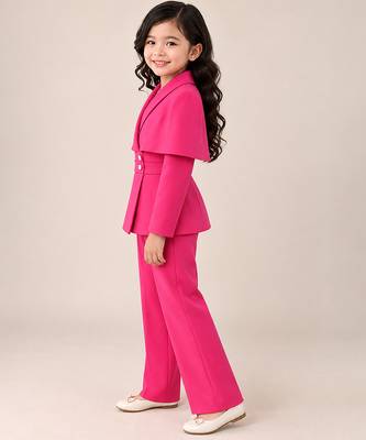 Hot pink embroidered imported crepe coat and pant set 4