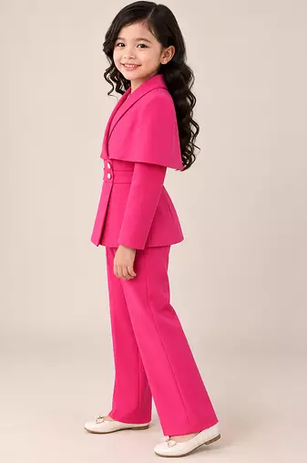 Hot pink embroidered imported crepe coat and pant set