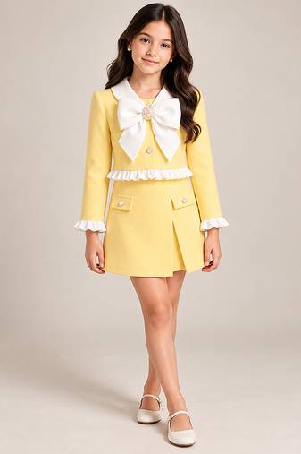 Butter yellow embroidered imported crepe co ord set