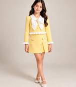 Butter yellow embroidered imported crepe co ord set