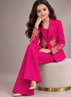 Hot pink embroidered imported crepe coat and pant set 2