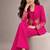 Hot pink embroidered imported crepe coat and pant set