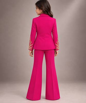 Hot pink embroidered imported crepe coat and pant set 4
