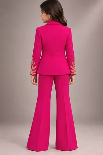 Hot pink embroidered imported crepe coat and pant set