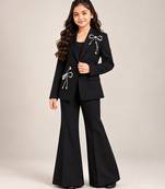 Black embroidered imported crepe coat and pant set