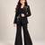 Black embroidered imported crepe coat and pant set