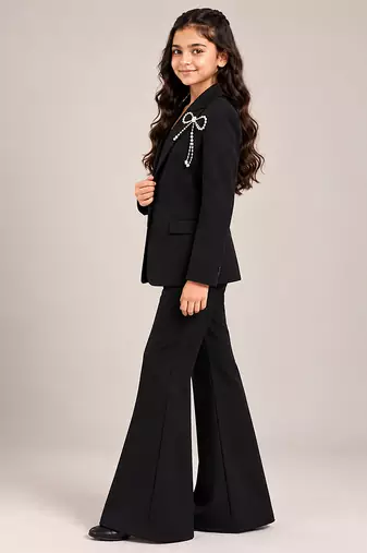 Black embroidered imported crepe coat and pant set