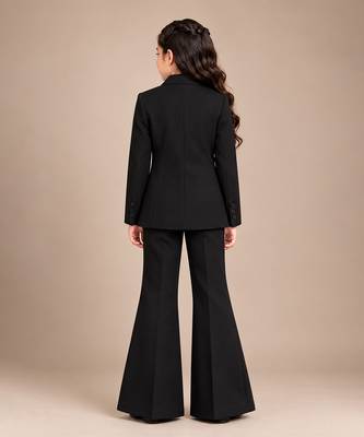 Black embroidered imported crepe coat and pant set 4