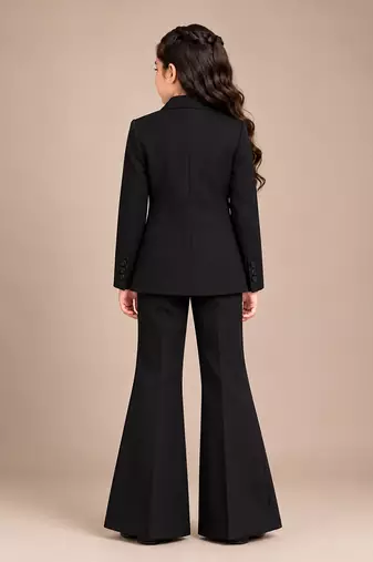 Black embroidered imported crepe coat and pant set