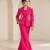 Hot pink embroidered imported crepe coat and pant set