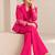 Hot pink embroidered imported crepe coat and pant set
